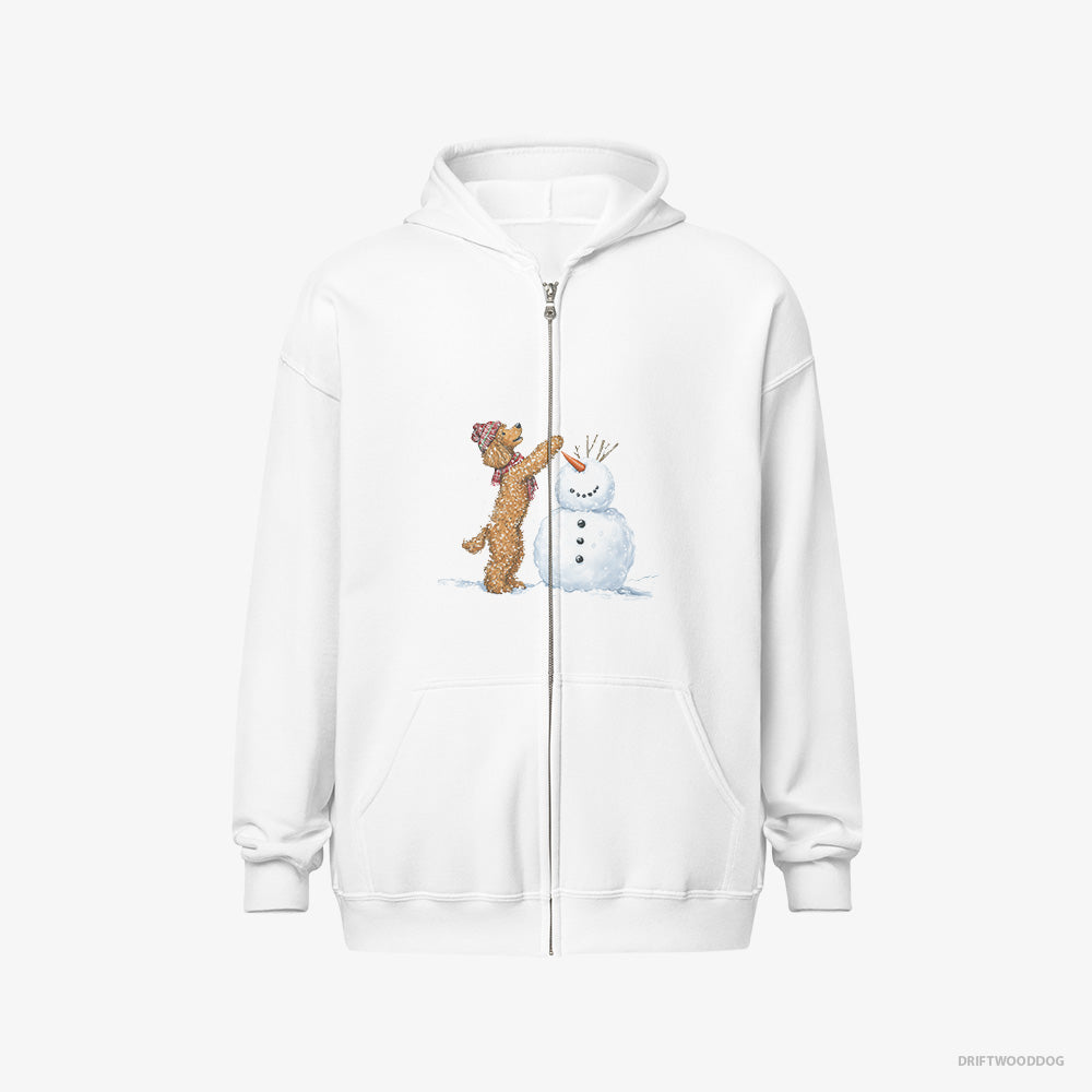 Poodle Hoodie – Men White Hoodie Full-Zip – Forming a Snowman (on White Background)