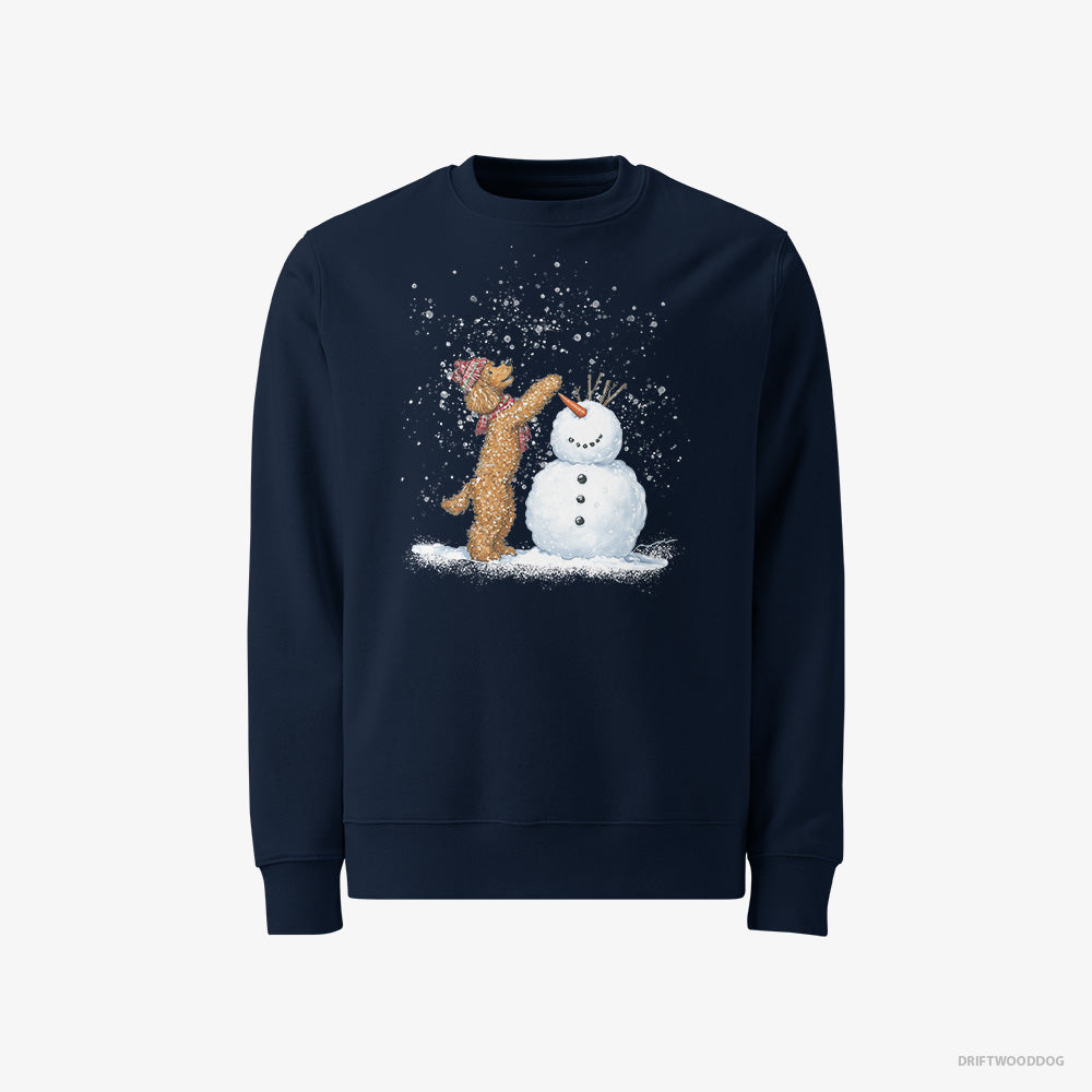 Poodle Sweatshirt – Men Navy Sweatshirt Classic – Forming a Snowman (on White Background)