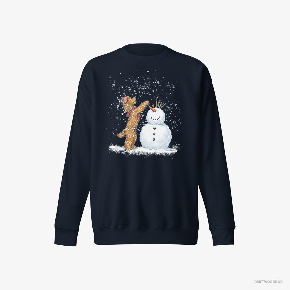 Poodle Sweatshirt – Women Navy Sweatshirt Eco-Friendly – Forming a Snowman (on White Background)