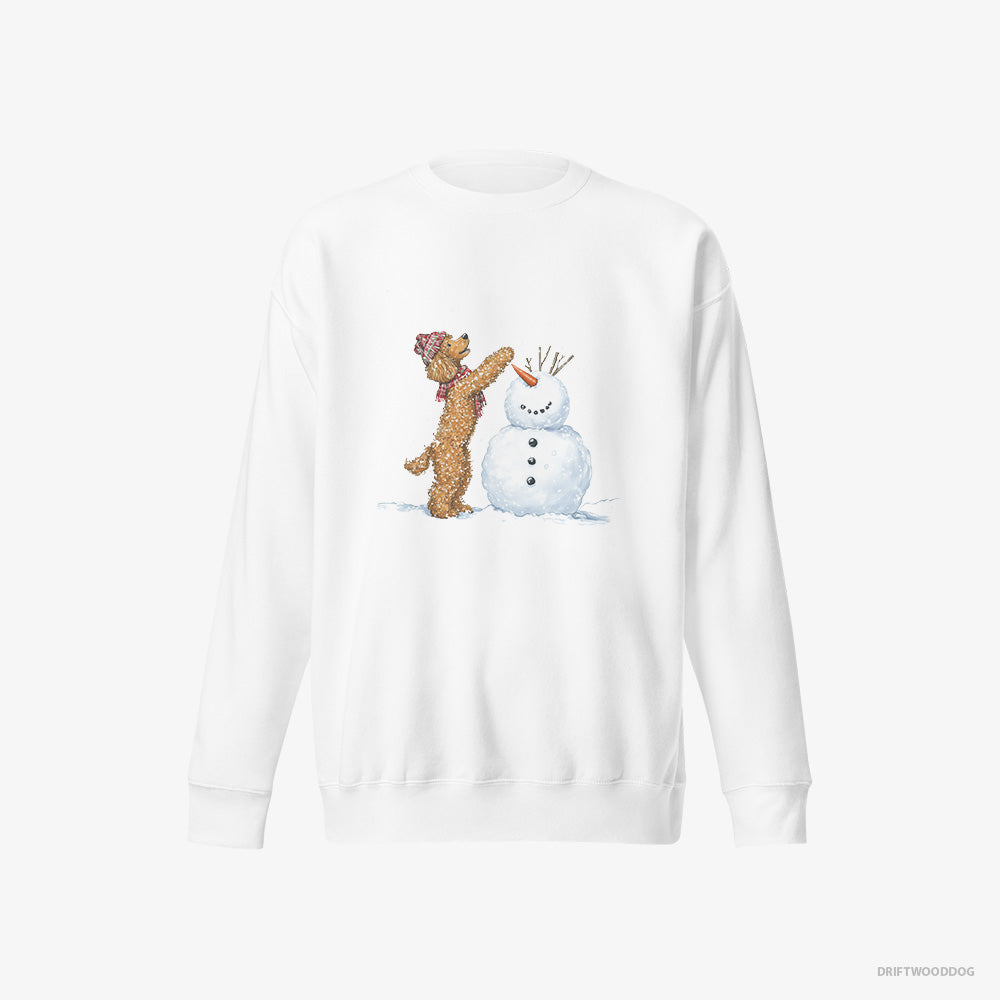 Poodle Sweatshirt – Men White Sweatshirt Eco-Friendly – Forming a Snowman (on White Background)