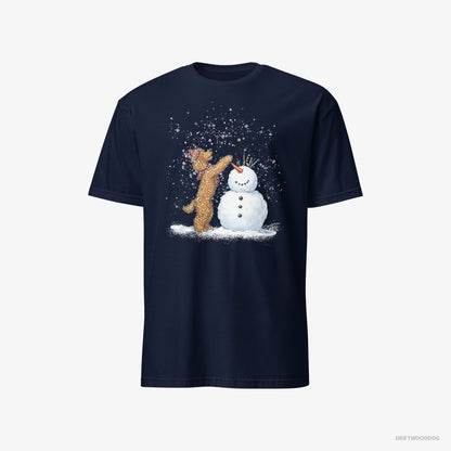 Poodle T-Shirt – Men Navy T-Shirt Classic – Forming a Snowman (on White Background)