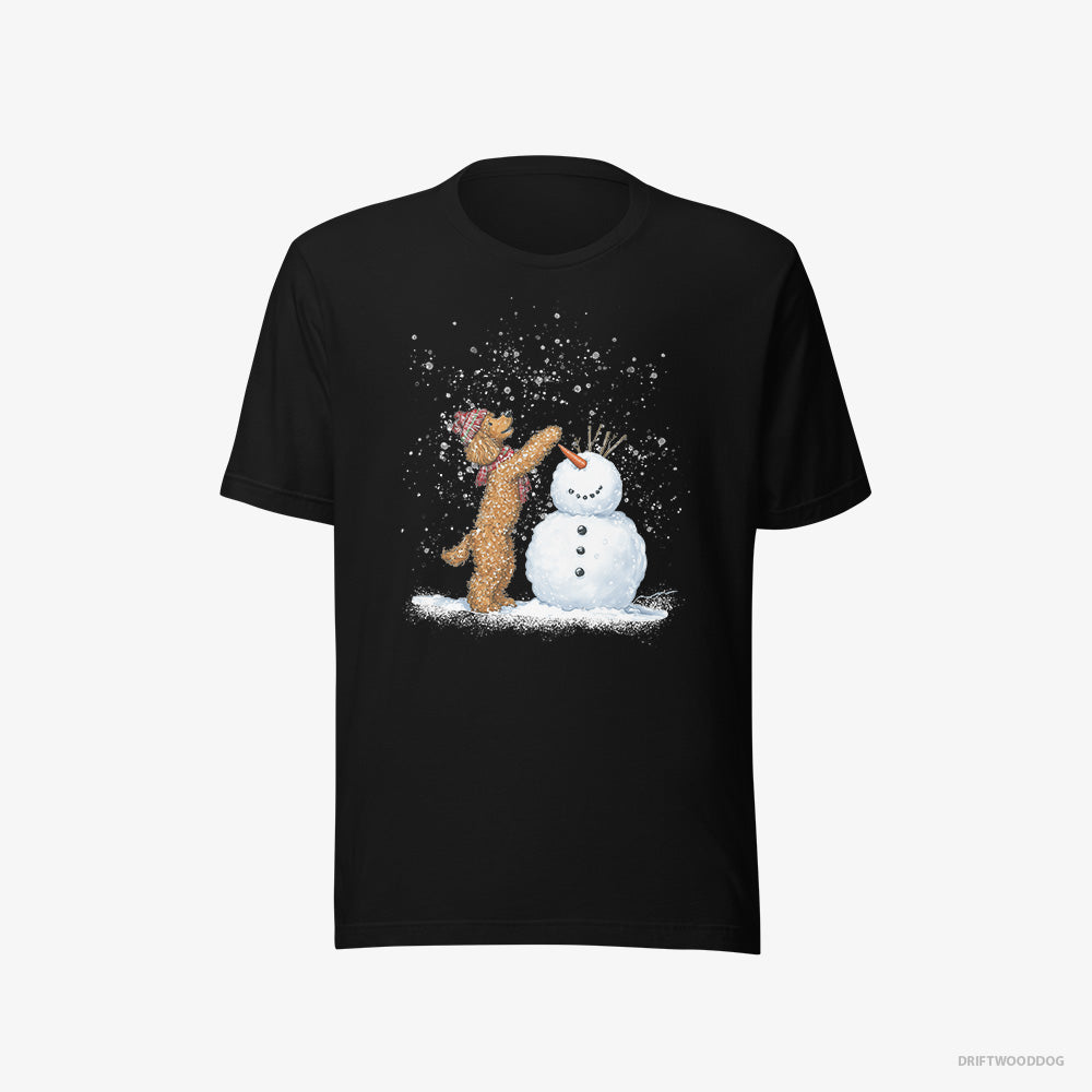 Poodle T-Shirt – Women Black T-Shirt Eco-Friendly – Forming a Snowman (on White Background)