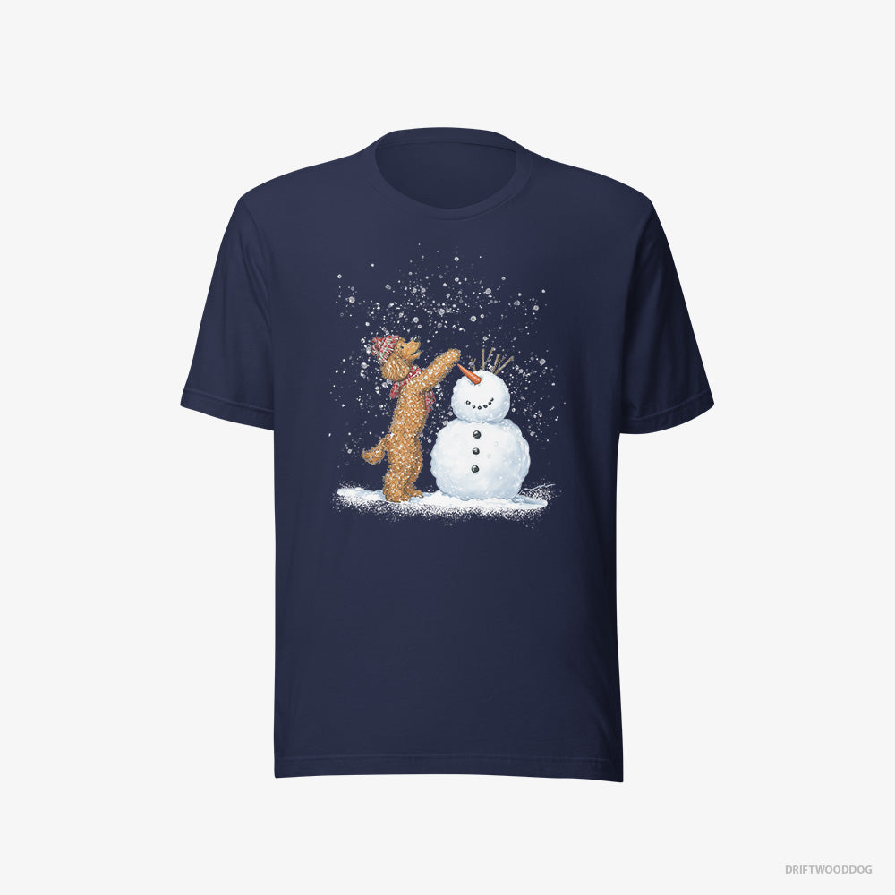 Poodle T-Shirt – Women Navy T-Shirt Eco-Friendly – Forming a Snowman (on White Background)