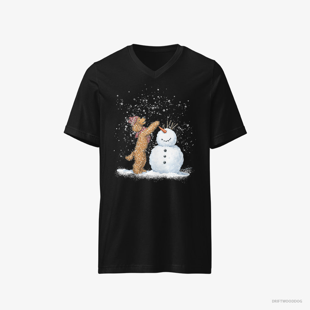 Poodle T-Shirt – Men Black T-Shirt V-Neck – Forming a Snowman (on White Background)