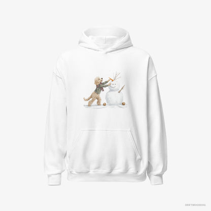 Poodle Hoodie – Women White Hoodie Classic – Creating a Snowman (on White Background)