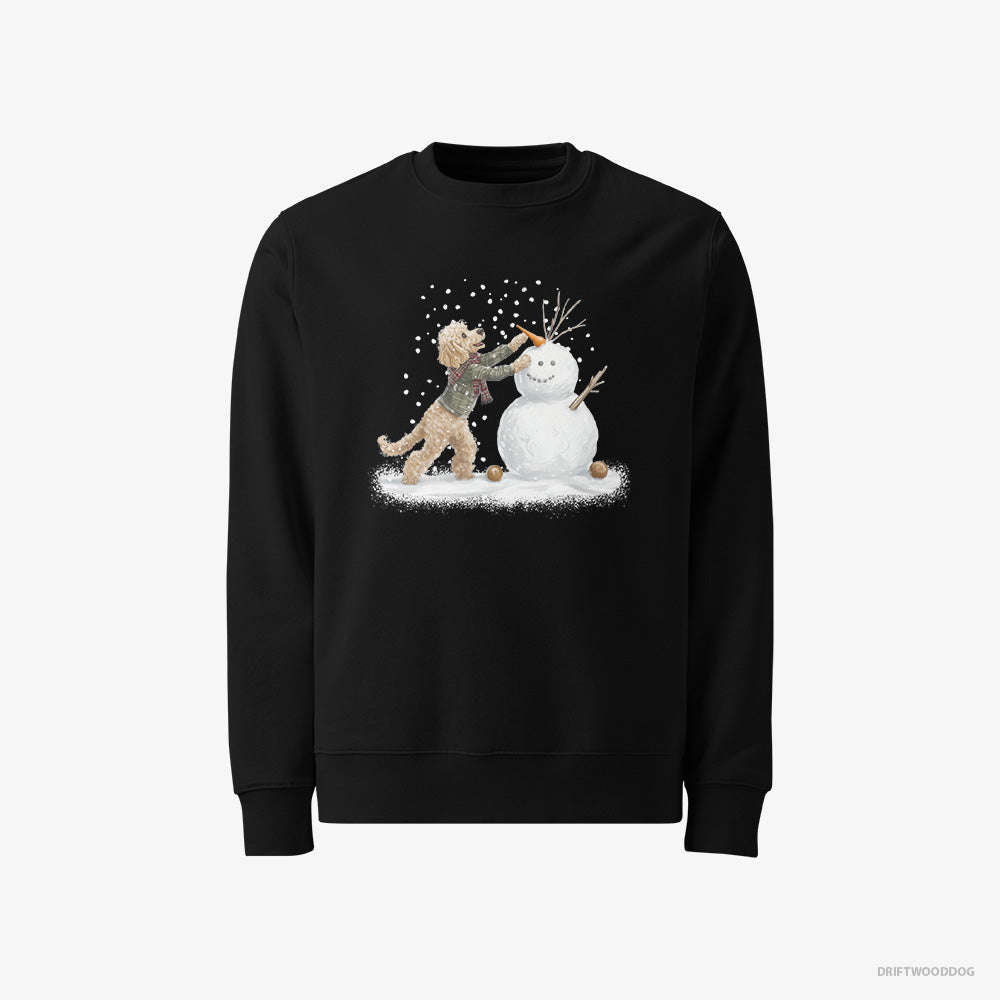 Poodle Sweatshirt – Men Black Sweatshirt Classic – Creating a Snowman (on White Background)