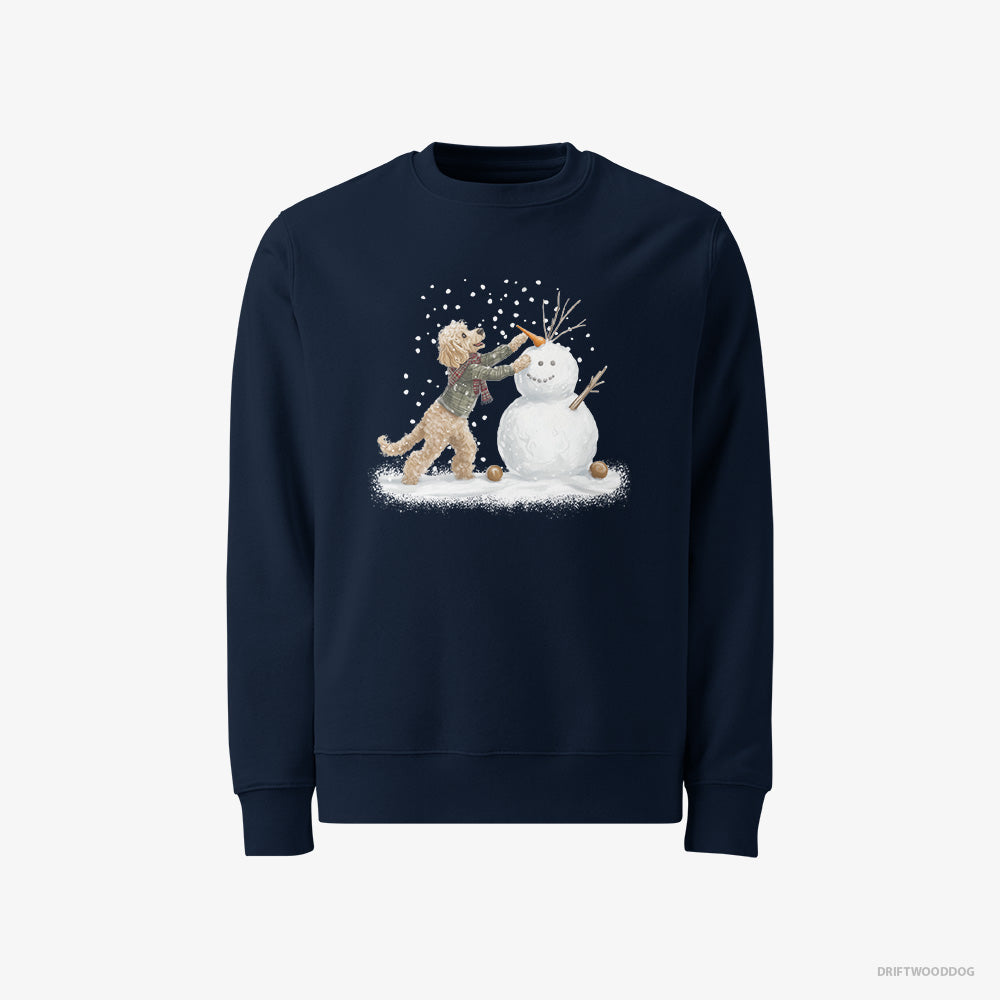 Poodle Sweatshirt – Men Navy Sweatshirt Classic – Creating a Snowman (on White Background)