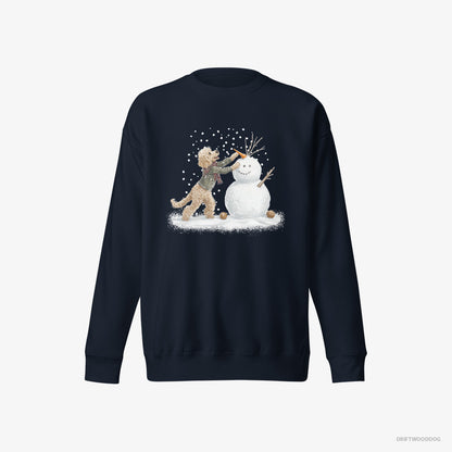 Poodle Sweatshirt – Men Navy Sweatshirt Eco-Friendly – Creating a Snowman (on White Background)