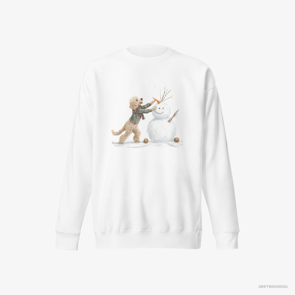 Poodle Sweatshirt – Men White Sweatshirt Eco-Friendly – Creating a Snowman (on White Background)