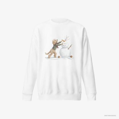 Poodle Creating a Snowman White Sweatshirt