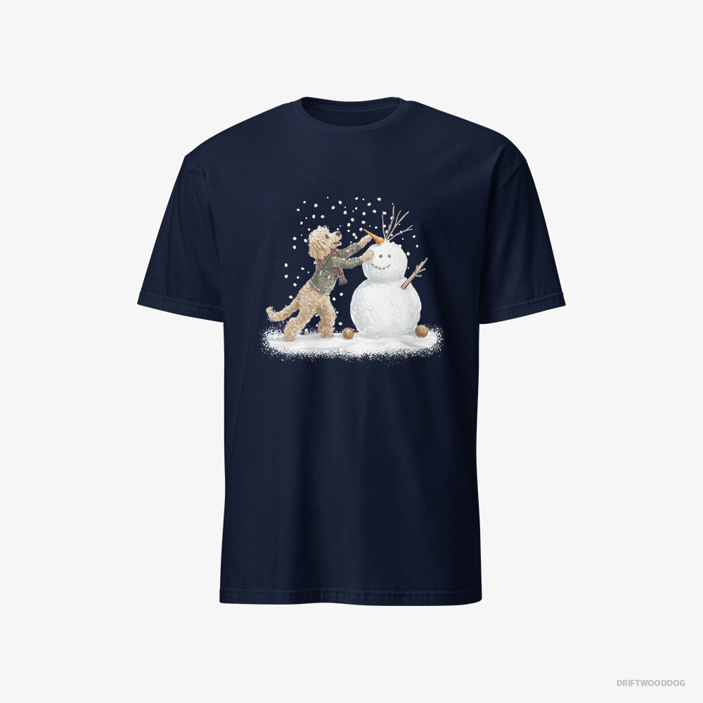 Poodle T-Shirt – Men Navy T-Shirt Classic – Creating a Snowman (on White Background)