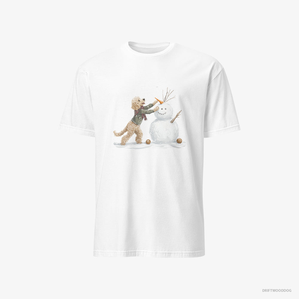 Poodle T-Shirt – Men White T-Shirt Classic – Creating a Snowman (on White Background)