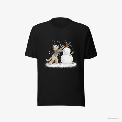 Poodle T-Shirt – Men Black T-Shirt Eco-Friendly – Creating a Snowman (on White Background)