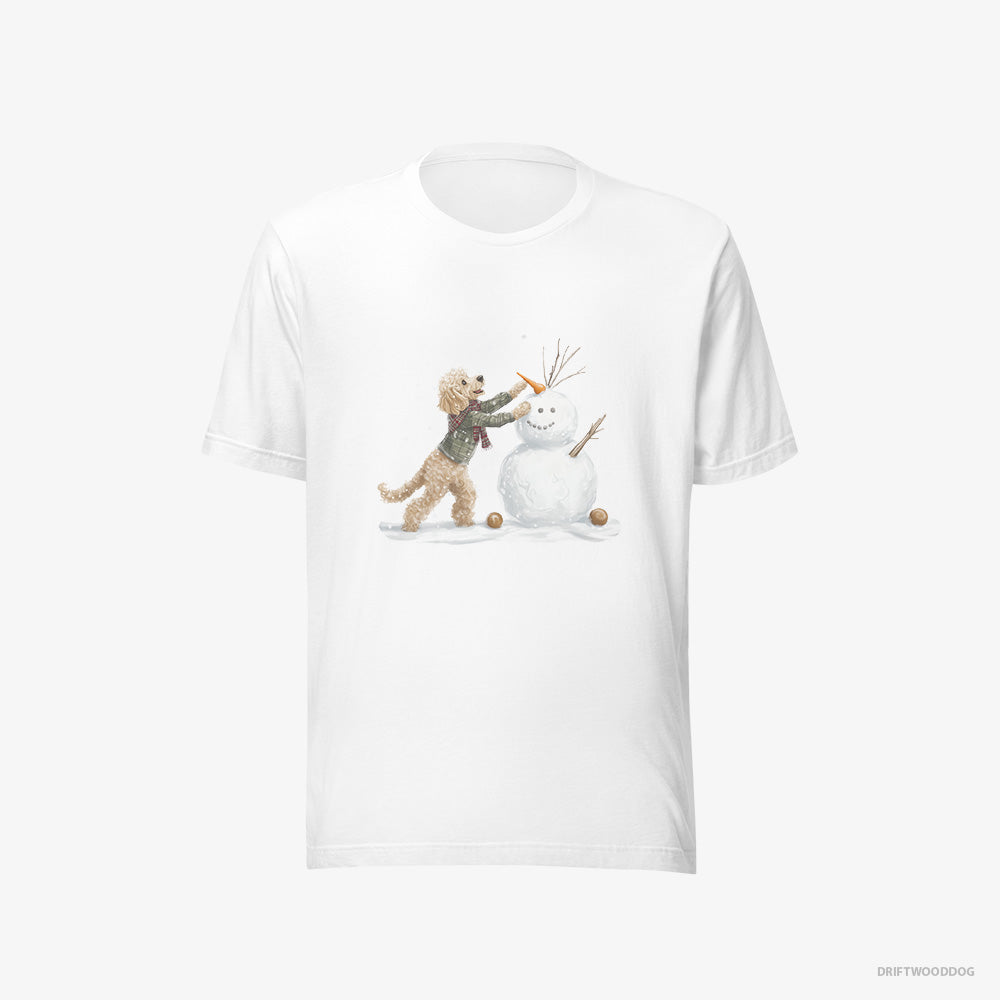 Poodle T-Shirt – Men White T-Shirt Eco-Friendly – Creating a Snowman (on White Background)