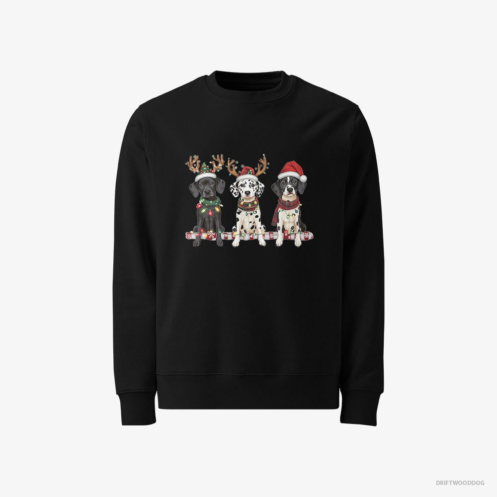 Dalmatian Sweatshirt – Men Black Sweatshirt Classic – Puppies in a Warm Christmas Atmosphere (on White Background)