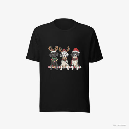 Dalmatian T-Shirt – Men Black T-Shirt Eco-Friendly – Puppies in a Warm Christmas Atmosphere (on White Background)