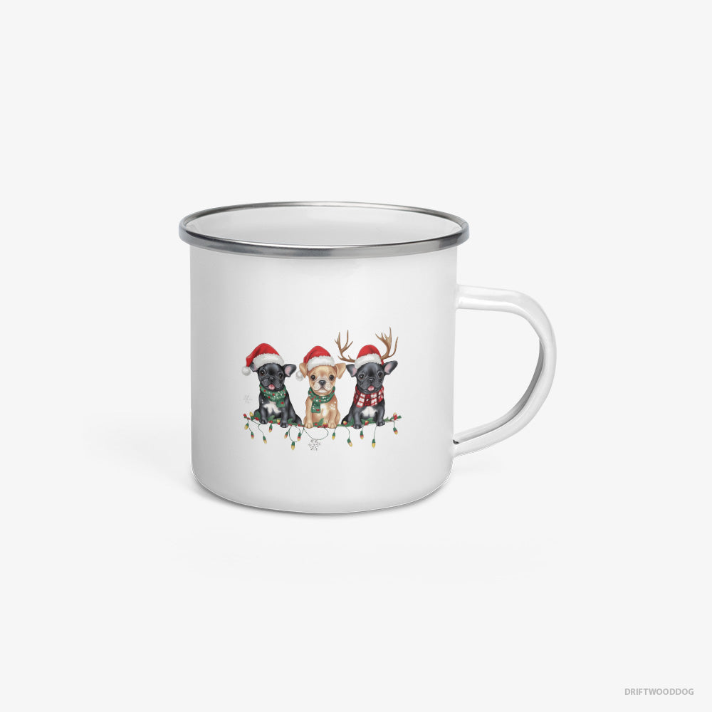 French Bulldog Puppies Soaking in the Christmas Vibes Enamel Mug