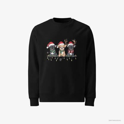 French Bulldog Sweatshirt – Men Black Sweatshirt Classic – Puppies Soaking in the Christmas Vibes (on White Background)