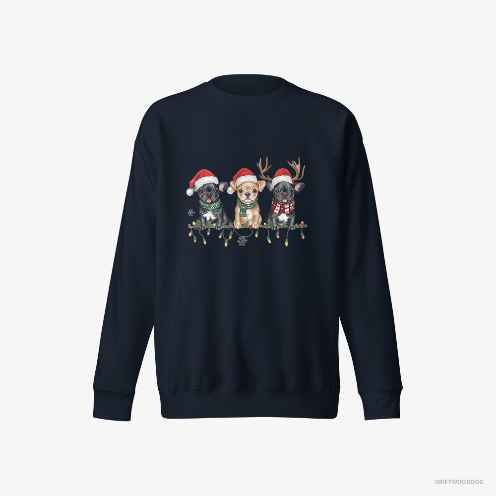 French Bulldog Puppies Soaking in the Christmas Vibes – Women's Sweatshirt Navy Eco – Eco-Friendly