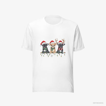 French Bulldog T-Shirt – Men White T-Shirt Eco-Friendly – Puppies Soaking in the Christmas Vibes (on White Background)