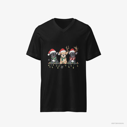 French Bulldog T-Shirt – Men Black T-Shirt V-Neck – Puppies Soaking in the Christmas Vibes (on White Background)