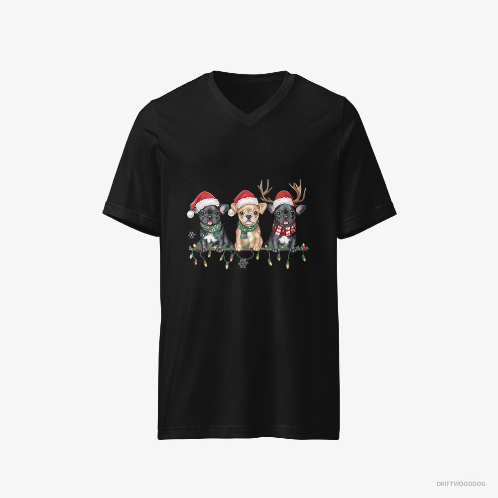 French Bulldog Puppies Soaking in the Christmas Vibes – Men's T-Shirt Black V-Neck – V-Neck