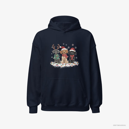 Poodle Puppies Surrounded by Christmas Magic Navy Hoodie