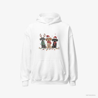 Poodle Hoodie – Men White Hoodie Classic – Puppies Surrounded by Christmas Magic (on White Background)