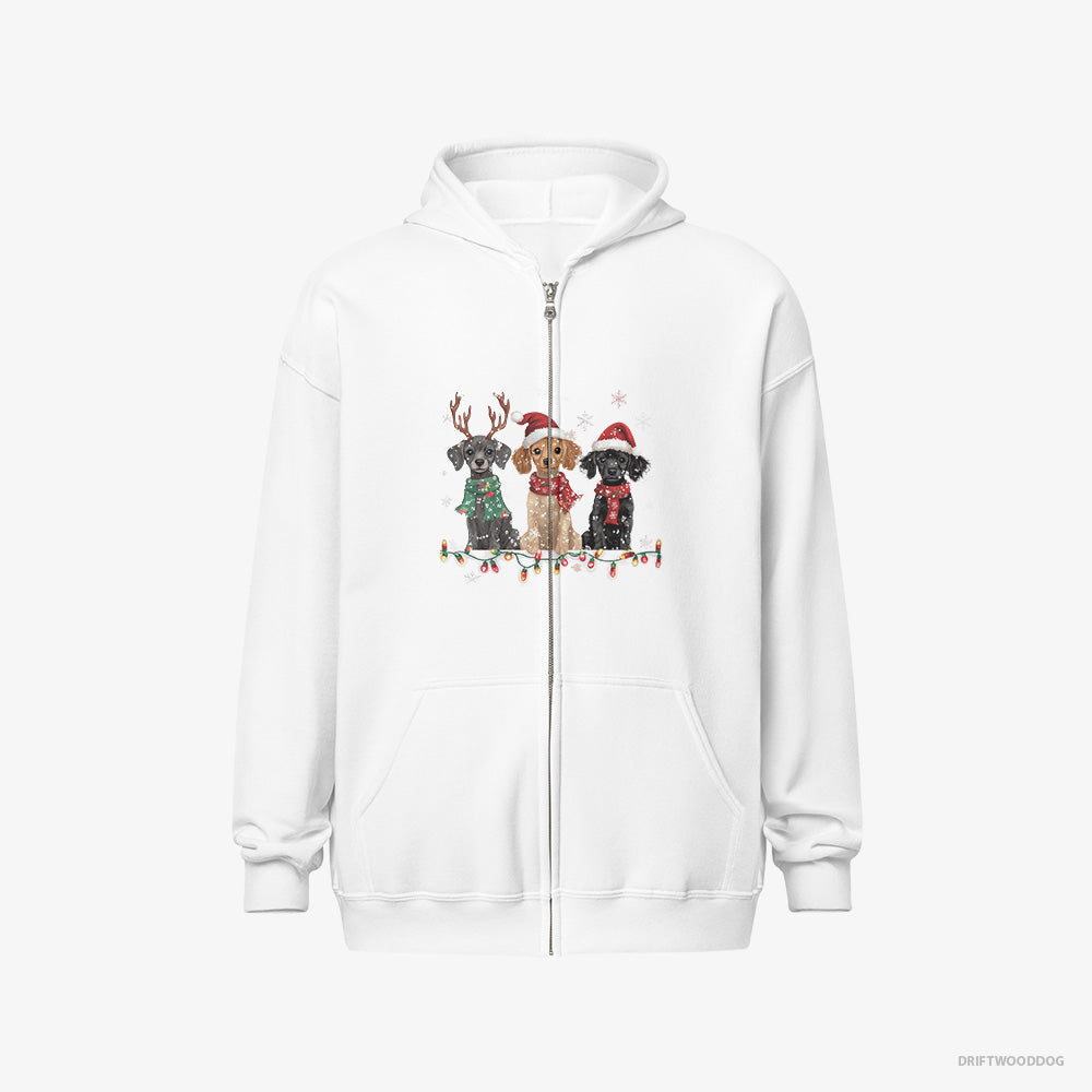 Poodle Puppies Surrounded by Christmas Magic – Men's Hoodie White Full-Zip – Full-Zip