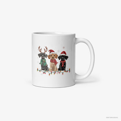 Poodle Puppies Surrounded by Christmas Magic White Mug