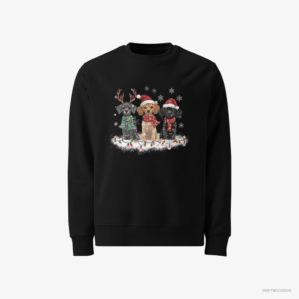 Poodle Sweatshirt – Men Black Sweatshirt Classic – Puppies Surrounded by Christmas Magic (on White Background)