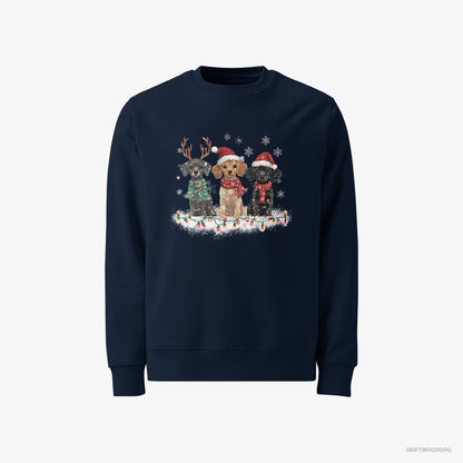 Poodle Sweatshirt – Men Navy Sweatshirt Classic – Puppies Surrounded by Christmas Magic (on White Background)