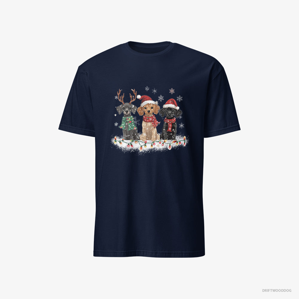 Poodle T-Shirt – Men Navy T-Shirt Classic – Puppies Surrounded by Christmas Magic (on White Background)