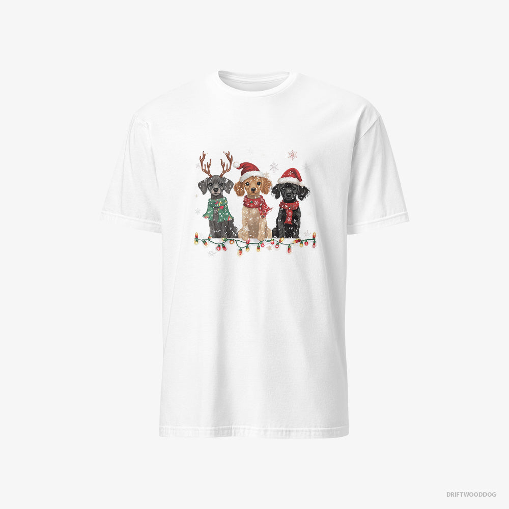 Poodle T-Shirt – Men White T-Shirt Classic – Puppies Surrounded by Christmas Magic (on White Background)