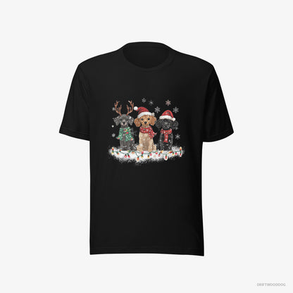 Poodle Puppies Surrounded by Christmas Magic Black T-Shirt