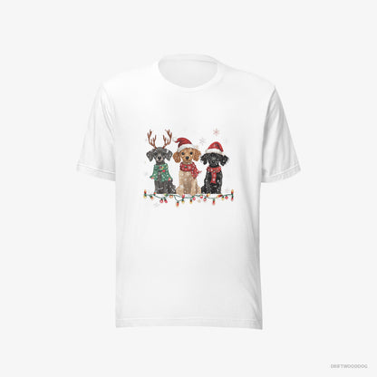 Poodle T-Shirt – Men White T-Shirt Eco-Friendly – Puppies Surrounded by Christmas Magic (on White Background)