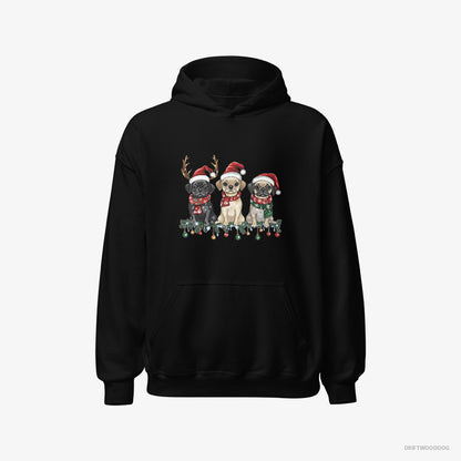 Pug Puppies in a Merry Christmas Black Hoodie