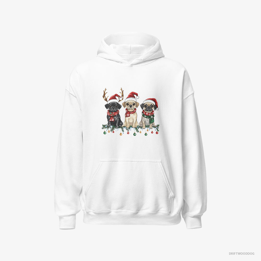 Pug Hoodie – Men White Hoodie Classic – Puppies in a Merry Christmas (on White Background)