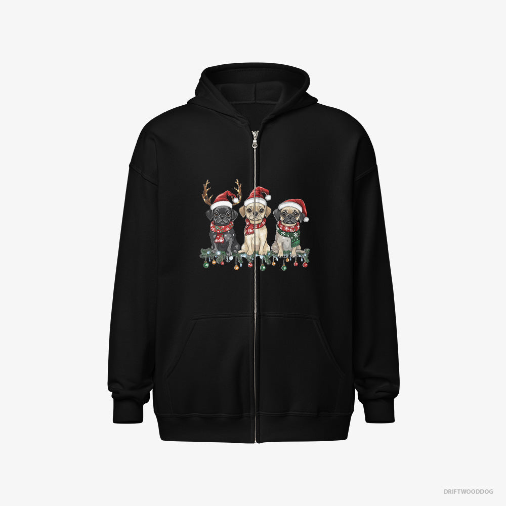 Pug Puppies in a Merry Christmas Full-Zip Hoodie