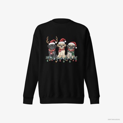 Pug Puppies in a Merry Christmas Black Sweatshirt