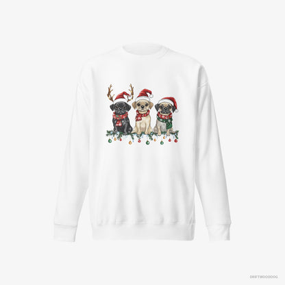 Pug Puppies in a Merry Christmas White Sweatshirt