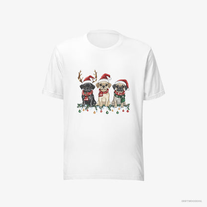 Pug Puppies in a Merry Christmas White T-Shirt