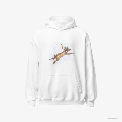 Dachshund Hoodie – Men White Hoodie Classic – Lying in the Snow (on White Background)