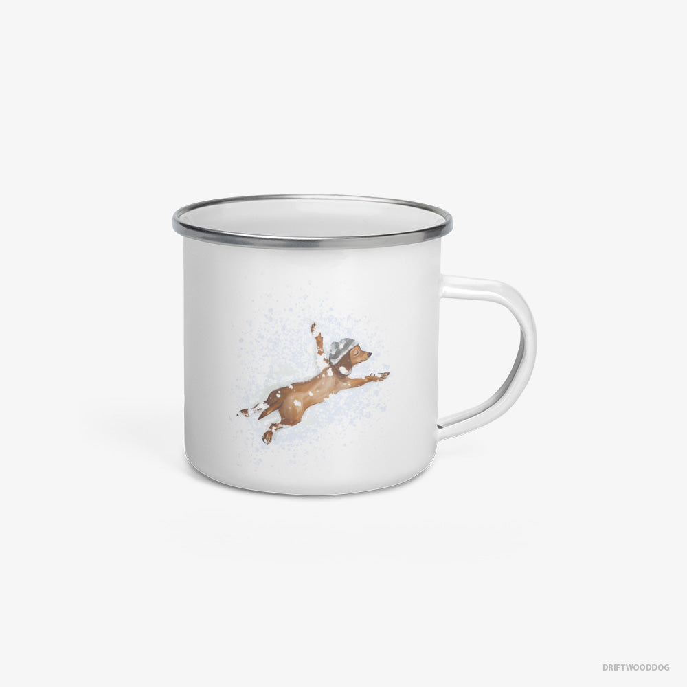 Dachshund Lying in the Snow Enamel Mug