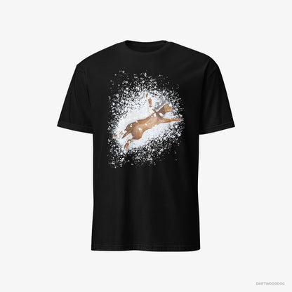 Dachshund Lying in the Snow Black T-Shirt