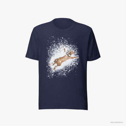 Dachshund Lying in the Snow Navy T-Shirt