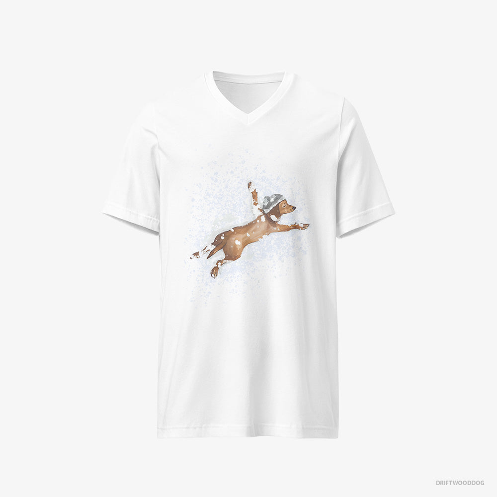 Dachshund Lying in the Snow V-Neck T-Shirt