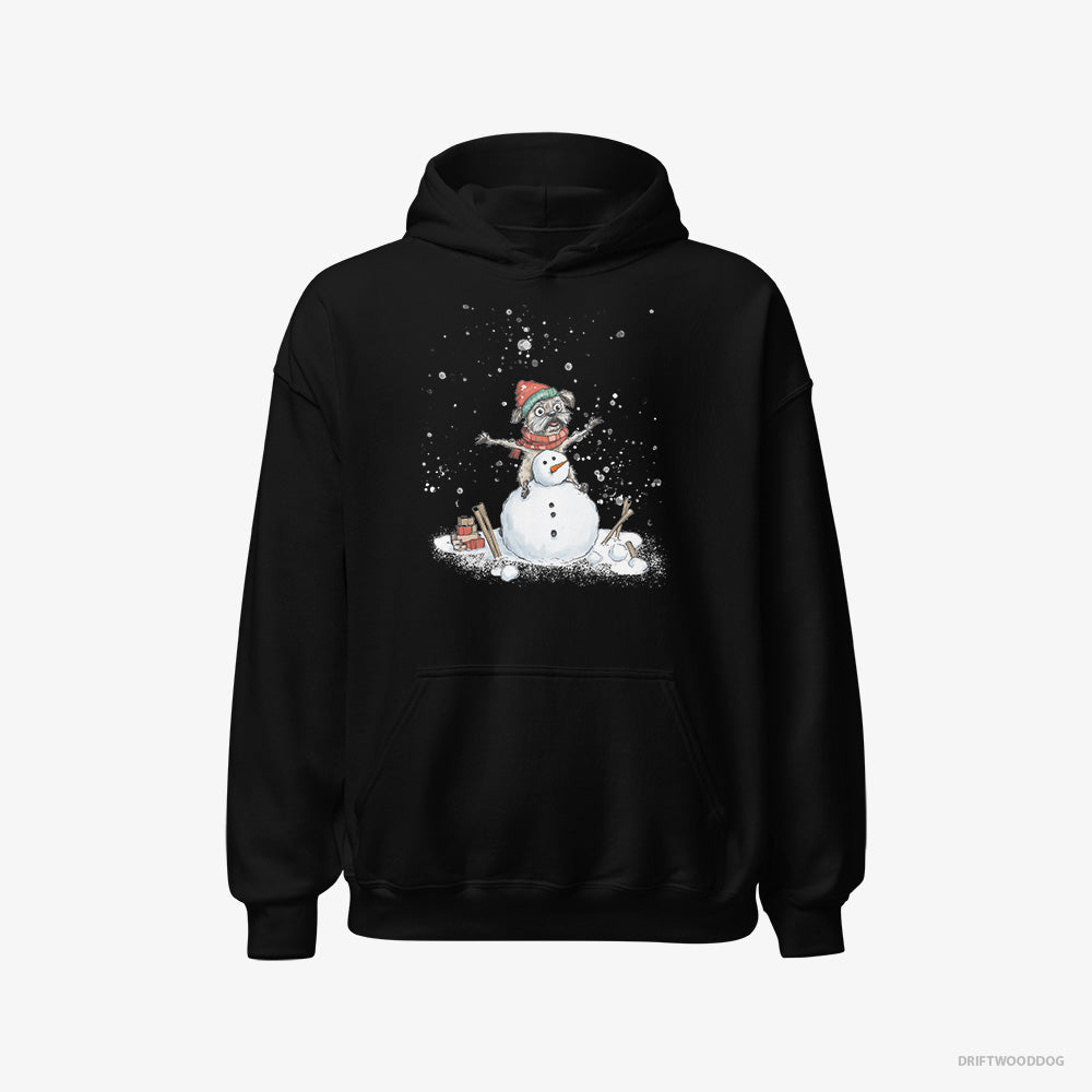 Yorkshire Terrier Hoodie – Women Black Hoodie Classic – Building a Snowman (on White Background)