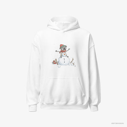 Yorkshire Terrier Hoodie – Men White Hoodie Classic – Building a Snowman (on White Background)