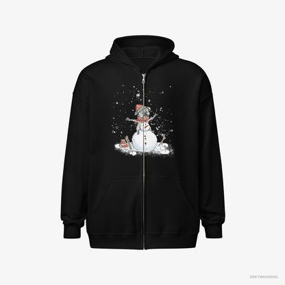 Yorkshire Terrier Building a Snowman Black Hoodie